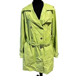 Mackintosh New England Sap Green Chartreuse Belted Trench Rain Coat sz 14 Luxury